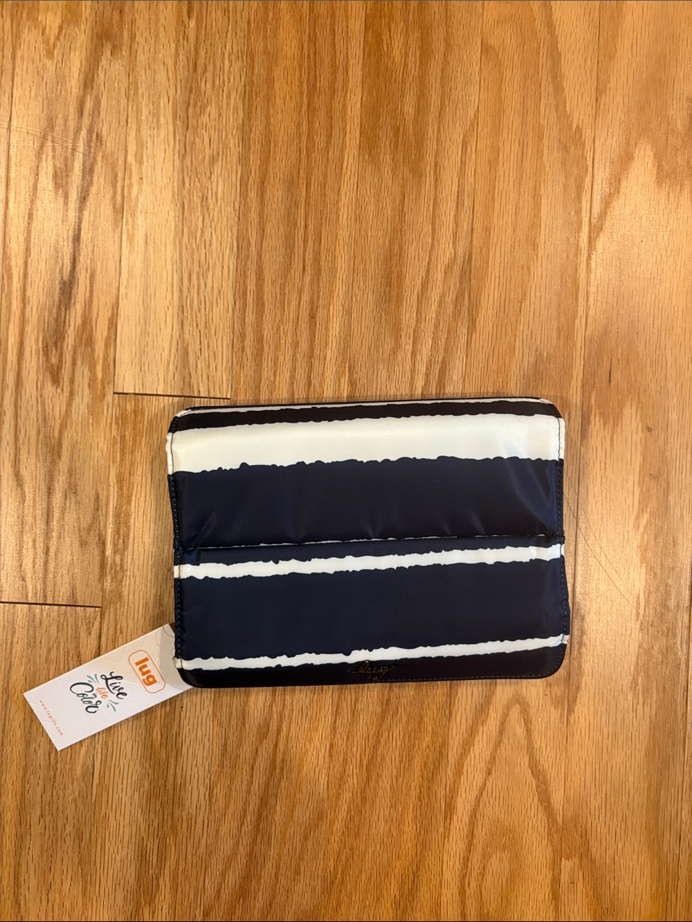 lug Navy and White Striped AM/PM pill case.
